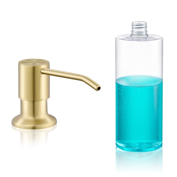 Wowkk Sanitary Ware Built in Soap Dispenser, Kitchen Sink Soap Dispenser Pump with 11 OZ Bottle, Refill from the Top, 360 Degree Rotating, DIY Installation, Dish Soap Dispenser, Brushed Gold