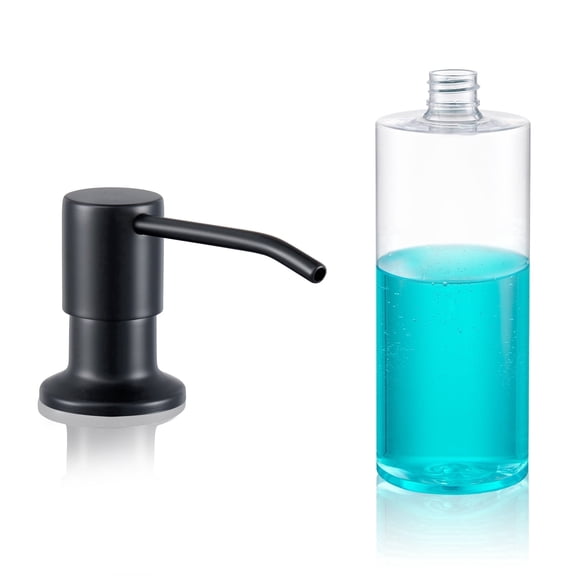 Wowkk Sanitary Ware Built in Soap Dispenser, Kitchen Sink Soap Dispenser Pump with 11 OZ Bottle, Refill from the Top, 360 Degree Rotating, DIY Installation, Dish Soap Dispenser, Matte Black