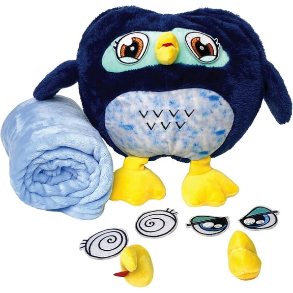 Wowls - Plush Animal (Owl) Pillow with Blanket Soft Plush Unisex Childs - 39"x35" Blue