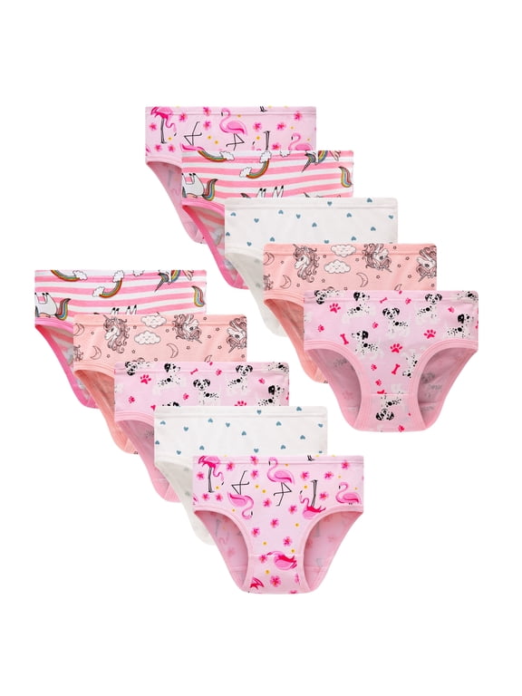 Little Girls Cute Printed Soft 100% Cotton Panties, 10-Pack, Size 4T