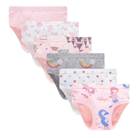 FamilyBlisst 6‑Pack Girls Soft Cotton Triangle Underwear, Assorted Cute Prints for Little & Big Girls