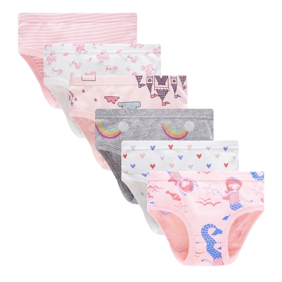 FamilyBlisst 6‑Pack Girls Soft Cotton Triangle Underwear, Assorted Cute Prints for Little & Big Girls