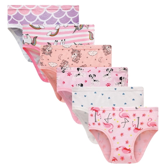 Wowoo Place Toddler & Big Girls Panties 6‑Pack, Cute Assorted Print 100% Soft Cotton Underwear