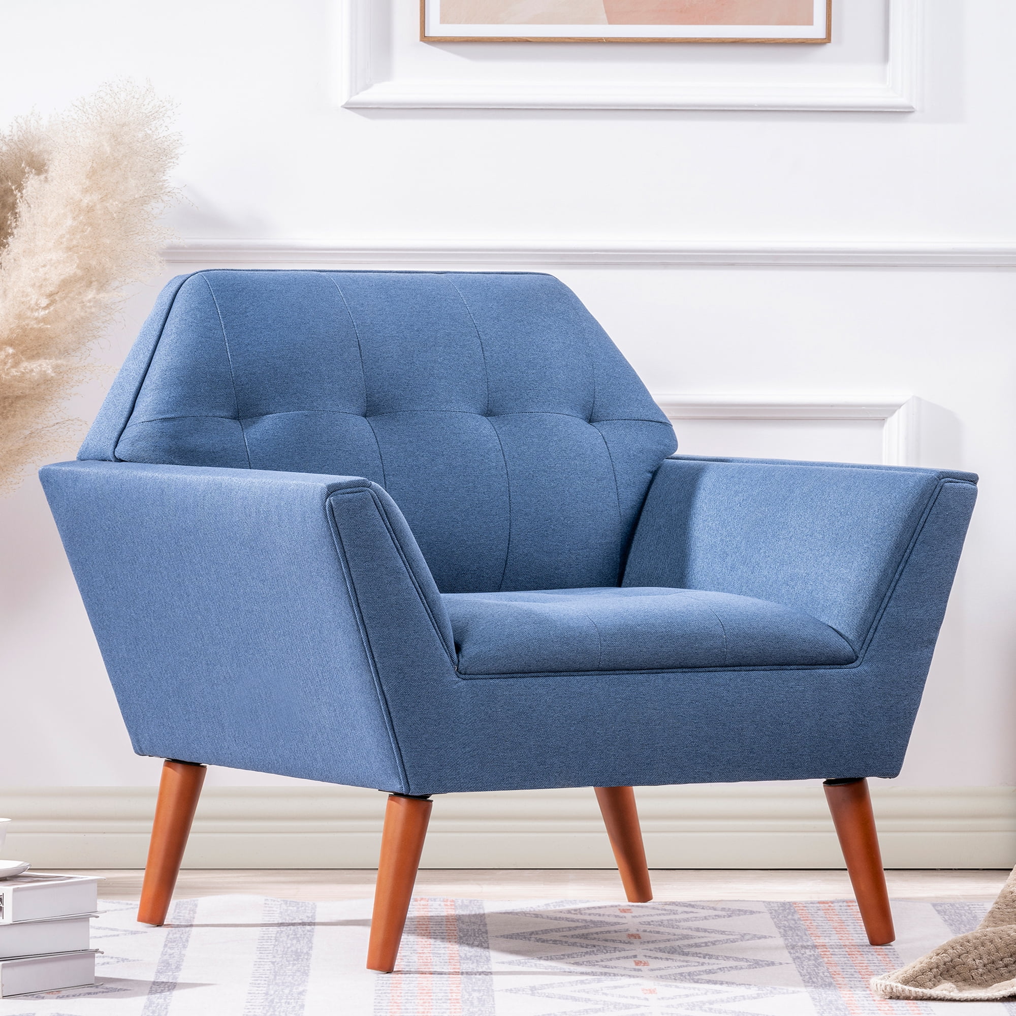 Blue sale tufted armchair