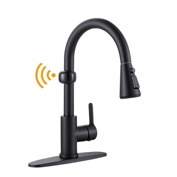 Wowow 15.3 in. Sensor Motion Single Handle Pull Down Sprayer Kitchen Faucet with 360° Rotation in Matte Black
