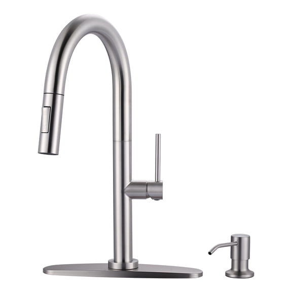 Wowow 15.3 in. Single Handle Pull Down Sprayer Kitchen Faucet with Soap Dispenser and 360° Spout Swivel in Brushed Nickel