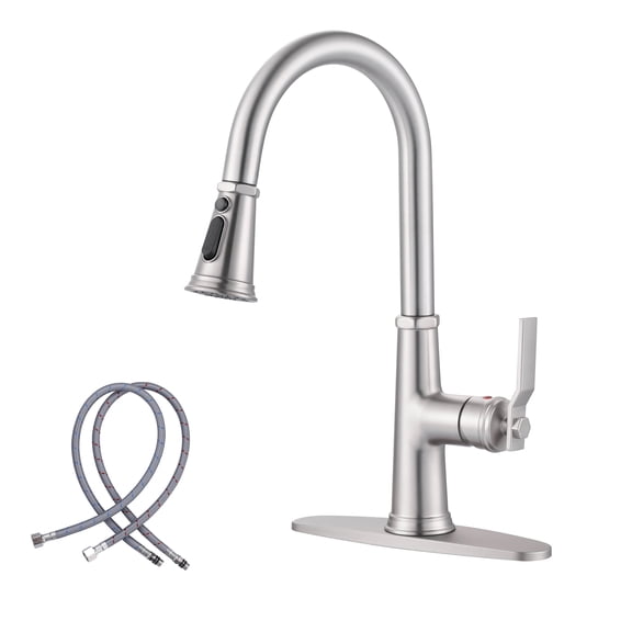 Wowow 16.7 in. Brushed Nickel 3-Mode Single Handle Pull Down Sprayer Kitchen Faucet with 360 Spout Swivel in Stainless Steel
