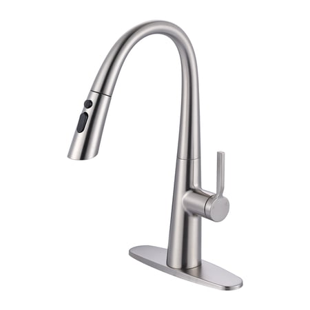 Wowow 17.7 in. Single Handle Pull Down Sprayer Kitchen Faucet with 360 degree Swivel Spout in Brushed Nickel