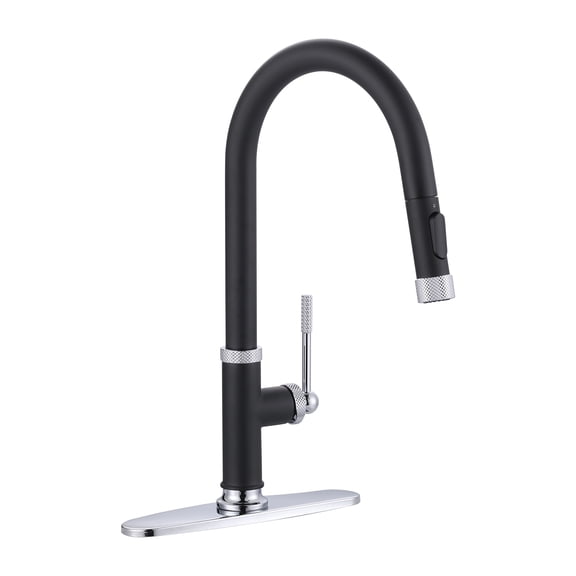Wowow 17 in. Single Handle Pull Down Sprayer Kitchen Faucet with 360 Spout Swivel in Polished Chrome and Black