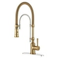 thumbnail image 1 of Wowow 2-Functions Single Handle Deck Mount Gooseneck Pull Down Sprayer Kitchen Faucet with Spring Tube in Solid Brass Chrome and Gold, 1 of 5