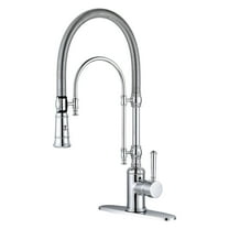 Wowow 2-Functions Single Handle Deck Mount Gooseneck Pull Down Sprayer Kitchen Faucet with Spring Tube in Solid Brass Chrome