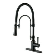Wowow 2-Functions Single Handle Deck Mount Gooseneck Pull Down Sprayer Kitchen Faucet with Spring Tube in Solid Brass Oil Rubbed Bronze