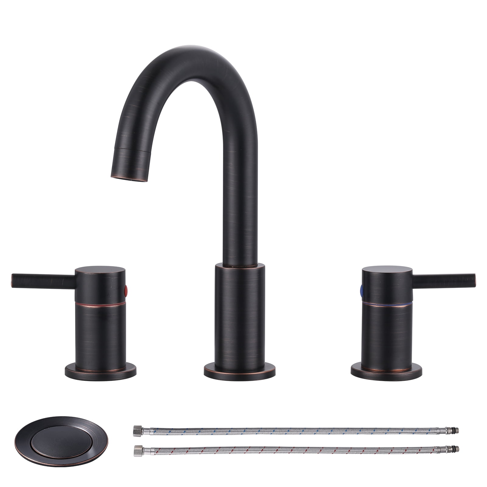 Wowow 2-Handle 3 Hole Widespread Bathroom Sink Faucet in Brushed Nickel,Fit for 6inch and 8inch Sink with Pop UP Drain
