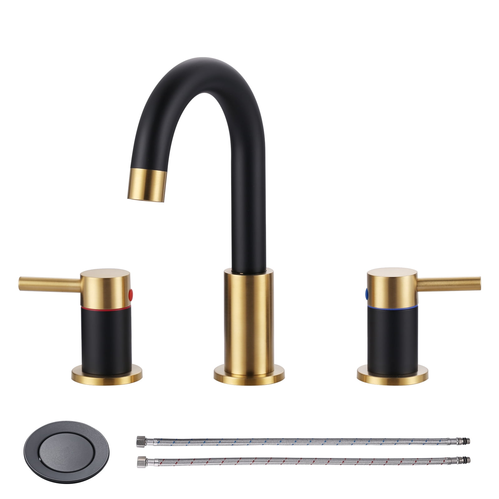 Wowow 2-Handle 3 Hole Widespread Bathroom Sink Faucet in Brushed Nickel,Fit for 6inch and 8inch Sink with Pop UP Drain