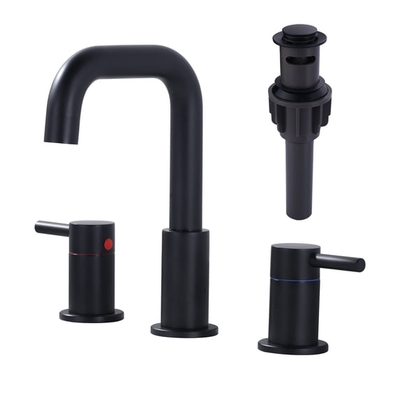 Wowow Widespread Double Handle High-Arc Bathroom Faucet with Pop-Up Drain in Matte Black