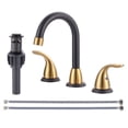 thumbnail image 1 of Wowow 2-Handle 6" and 8" Widespread Black and Gold Lavatory Faucet with Supply Hoses & Drain Assembly, 1 of 5
