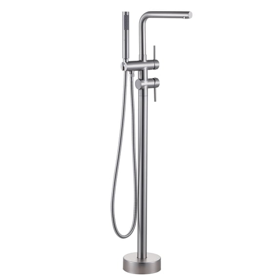Wowow 2-Handle Freestanding Tub Faucet with Handshower and Longer Spout in Brushed Nickel