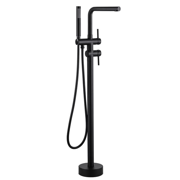 Wowow 2-Handle Freestanding Tub Faucet with Handshower and Longer Spout in Matte Black