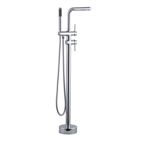 Wowow 2-Handle Freestanding Tub Faucet with Handshower and Longer Spout in Polished Chrome