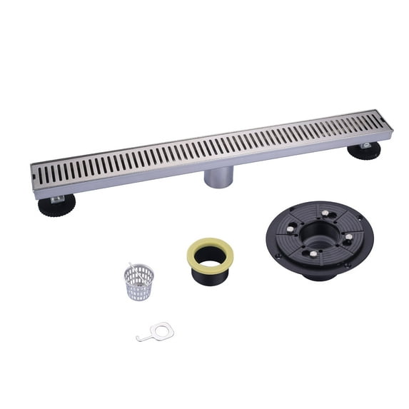 Wowow 24 Inch Shower Linear Drain, 304 Stainless Steel Shower Floor Drain with Grate Removable, Rectangular Floor Drain with Accessories