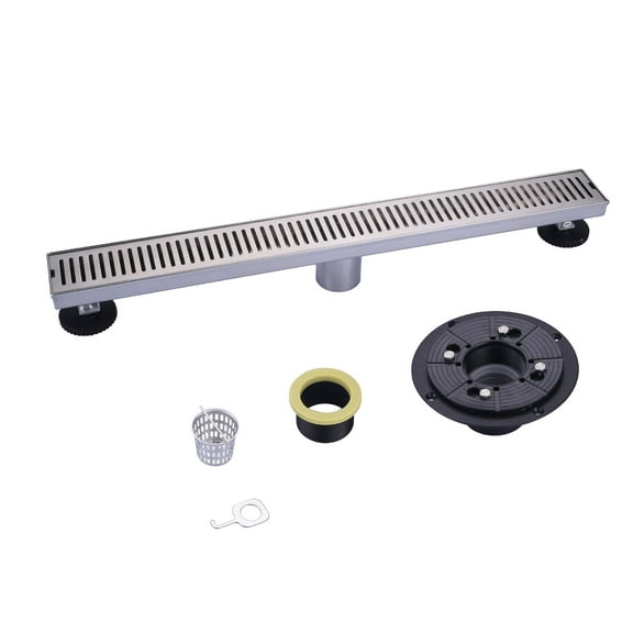 Wowow 24 Inch Shower Linear Drain, 304 Stainless Steel Shower Floor Drain with Grate Removable, Rectangular Floor Drain with Accessories