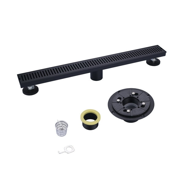 Wowow 24 Inch Shower Linear Drain, 304 Stainless Steel Shower Floor Drain with Grate Removable, Rectangular Floor Drain with Accessories