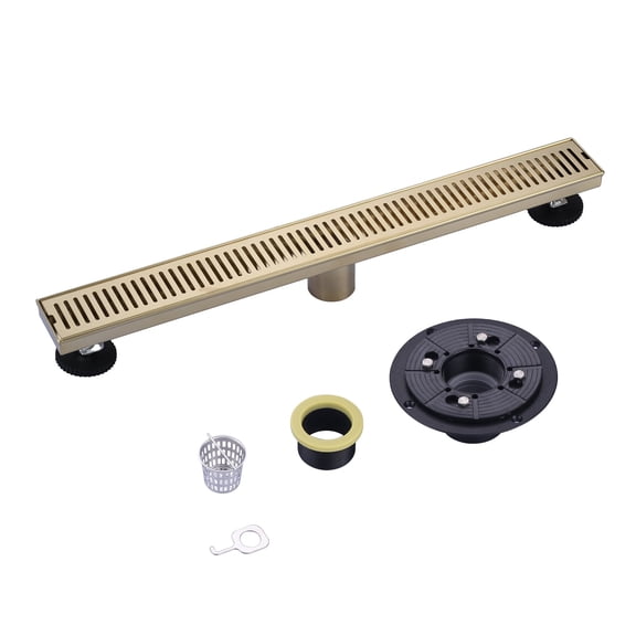Wowow 24 Inch Shower Linear Drain, 304 Stainless Steel Shower Floor Drain with Grate Removable, Rectangular Floor Drain with Accessories