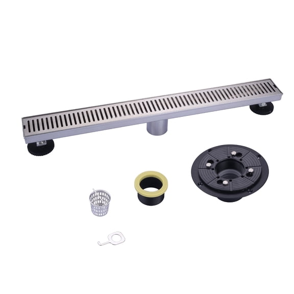 Wowow 24 Inch Shower Linear Drain, 304 Stainless Steel Shower Floor Drain with Grate Removable, Rectangular Floor Drain with Accessories