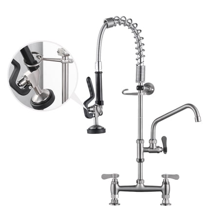 Wowow 28.5 in Commercial Pull Down Sprayer Kitchen Faucet with Pre-Rinse Sprayer and 360° Spout Swivel in Brushed Nickel