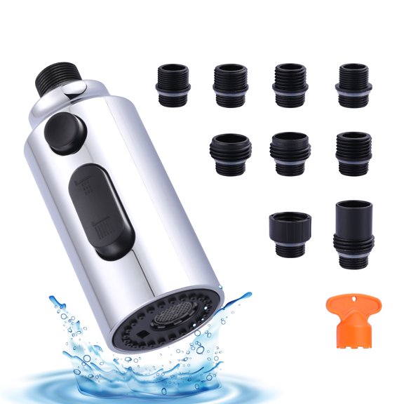 Wowow 3-Function Kitchen Faucet Spray Head Replacement in Polished Chrome