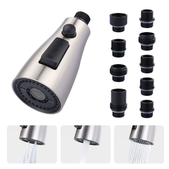 Wowow 3-Function Sprayer Pull Down Kitchen Faucet Spray Head Replacement with 9-Adapter Kit in Brushed Nickel