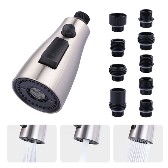Wowow 3-Function Sprayer Pull Down Kitchen Faucet Spray Head Replacement with 9-Adapter Kit in Brushed Nickel