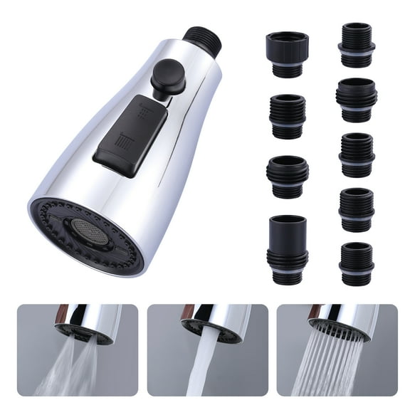 Wowow 3-Function Sprayer Pull Down Kitchen Faucet Spray Head Replacement with 9-Adapter Kit in Polished Chrome
