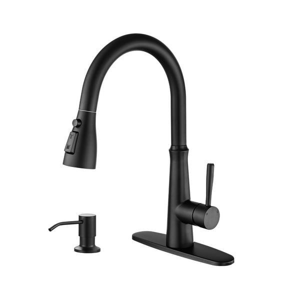 Wowow 3 Functions Single Handle Pull Down Sprayer Kitchen Faucet with Soap Dispenser in Stainless Steel Matte Black