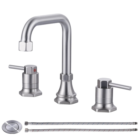 Wowow 3 Hole 8 in. Widespread Double Handle Bathroom Faucet with Pop up Drain and Hose in Brushed Nickel (1-Pack)