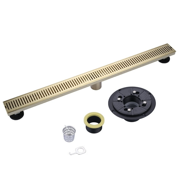 Wowow 32 Inch Linear Shower Floor Drain, 304 Stainless Steel Bathroom Drains Kit, Rectangular Shower Trench Drain with Reversable Tile-in Pattern Drain Cover & Hair Catcher