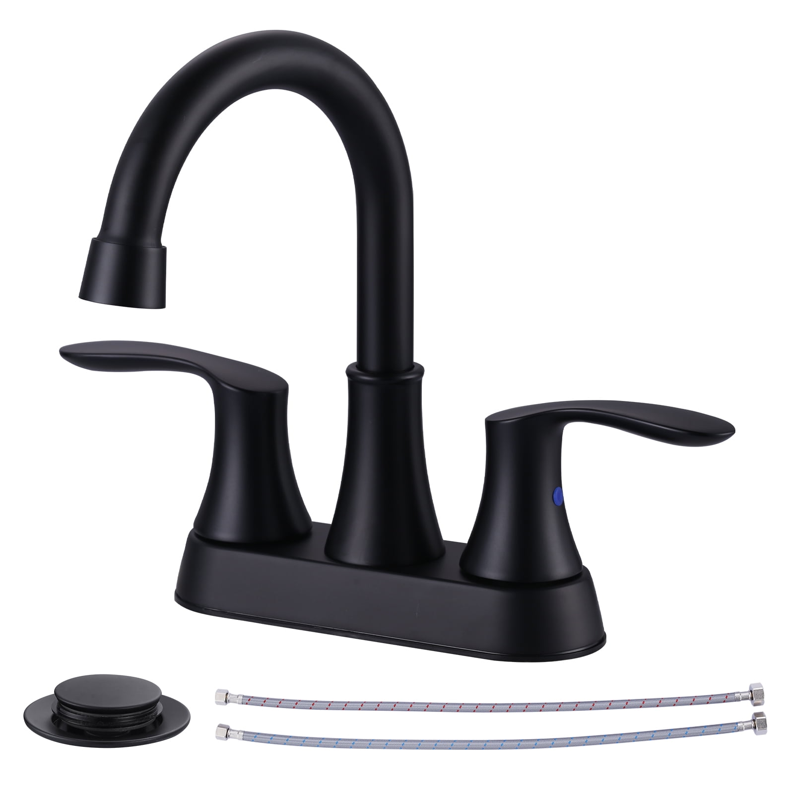 Matte Black 4-Inch Centerset Double Handle High Arc Bathroom Faucet