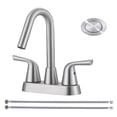 thumbnail image 1 of Wowow 4 in. Centerset Double Handle High Arc Bathroom Faucet with Drain Kit Included in Brushed Nickel, 1 of 8