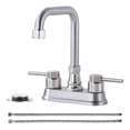 thumbnail image 1 of Wowow 4 in. Centerset Double Handle High Arc Bathroom Faucet with Drain Kit Included in Brushed Nickel, 1 of 8