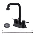 thumbnail image 1 of Wowow 4 in. Centerset Double Handle High Arc Bathroom Faucet with Drain Kit Included in Matte Black, 1 of 8