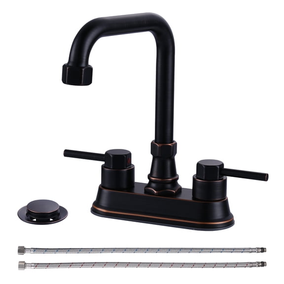 Wowow 4 in. Centerset Double Handle High Arc Bathroom Faucet with Drain Kit Included in Oil Rubbed Bronze