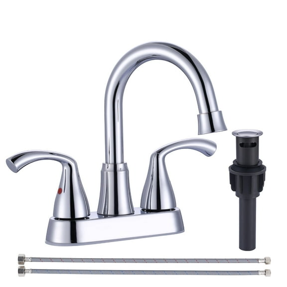Wowow 4 in. Centerset Double-Handle High Arc Bathroom Faucet with Pop Up Drain Included in Chrome