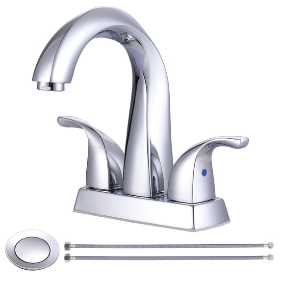 Wowow 4 in. Centerset Double Handle High Arc Bathroom Faucet with Pop Up Drain in Polished Chrome