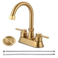 thumbnail image 1 of Wowow 4 in. Centerset Double Handle High Arc Bathroom Sink Faucet with Pop Up Drain in Gold, 1 of 8