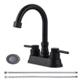 thumbnail image 1 of Wowow 4 in. Centerset Double Handle High Arc Bathroom Sink Faucet with Pop Up Drain in Matte Black, 1 of 8