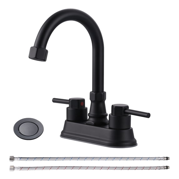 Wowow 4 in. Centerset Double Handle High Arc Bathroom Sink Faucet with Pop Up Drain in Matte Black