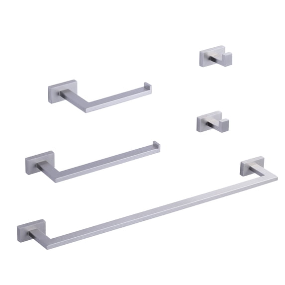 Wowow 5-Piece Brushed Nickel Decorative Bathroom Hardware Set with Towel Bar,Toilet Paper Holder and Robe Hook