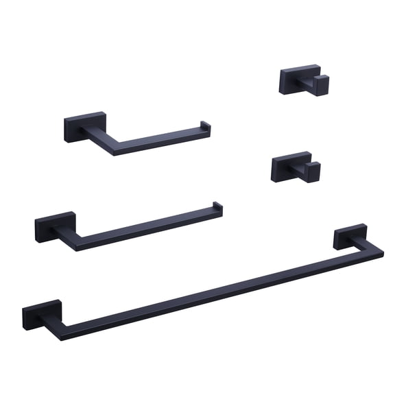 Wowow 5-Piece Matte Black Decorative Bathroom Hardware Set with Towel Bar,Toilet Paper Holder and Robe Hook