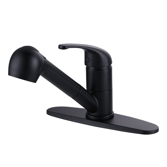 Wowow 6.8 in. H Single Handle 90 Degree Spout Swivel Pull Out Sprayer Kitchen Faucet with Deckplate in Matte Black