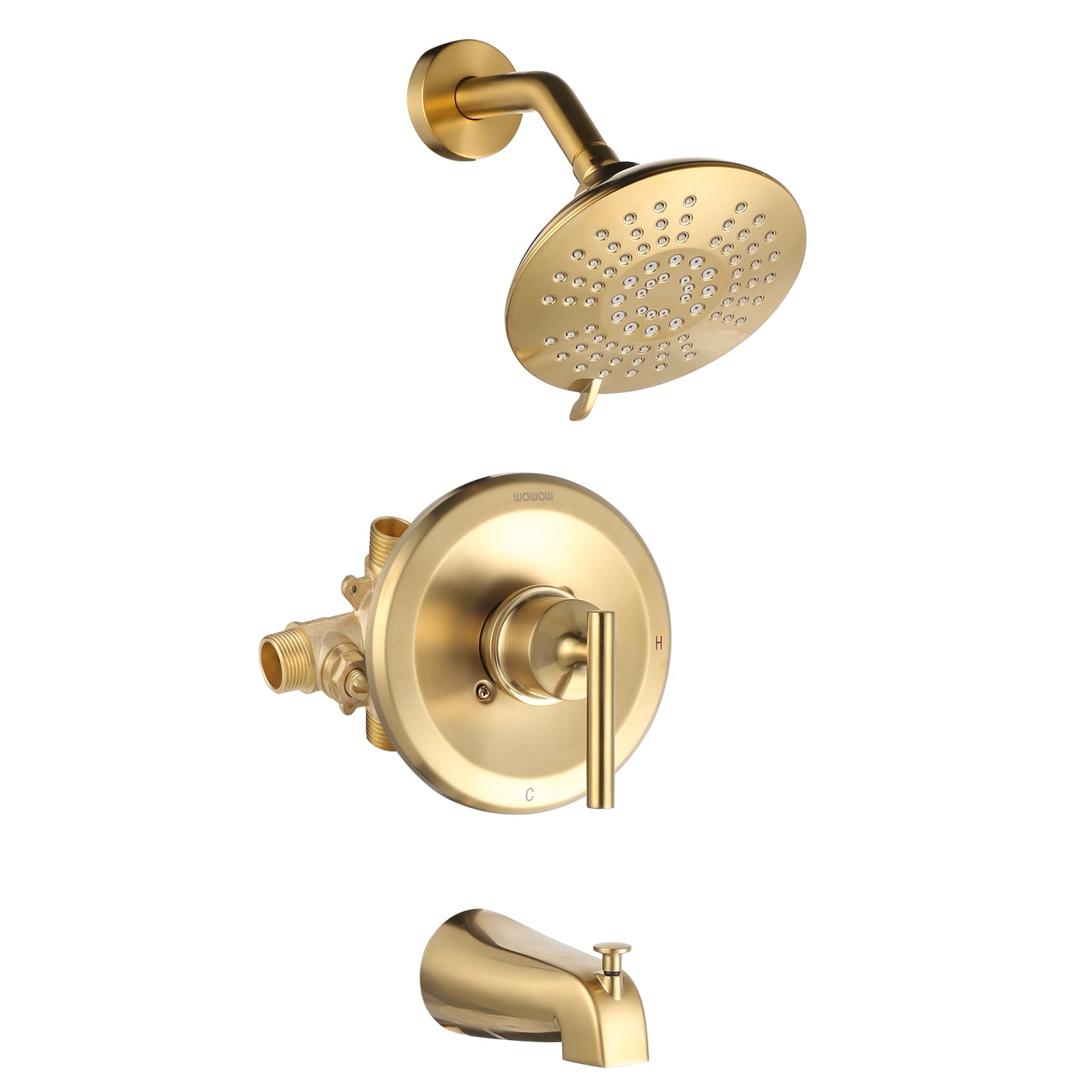 Wowow 6 in. Shower System with Bathtub Spout-Shower and Thermostatic Valve in Gold